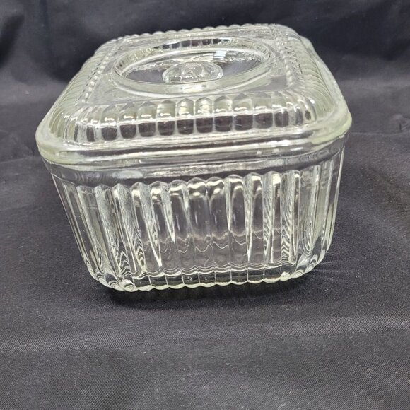 Ribbed Glass Anchor Hocking Refrigerator Storage Candy Dish Inverted Knob Lid - Picture 3 of 14